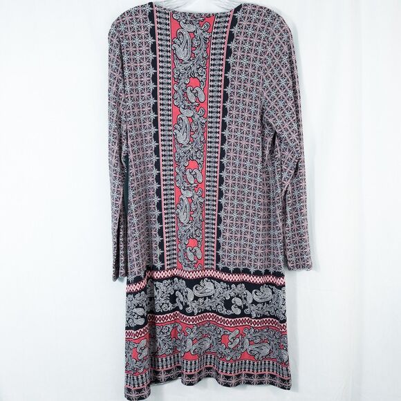 J. Jill Paisley Mixed Print Long Sleeve Shift Dress Petite Medium Boho Lagenlook - Picture 2 of 12